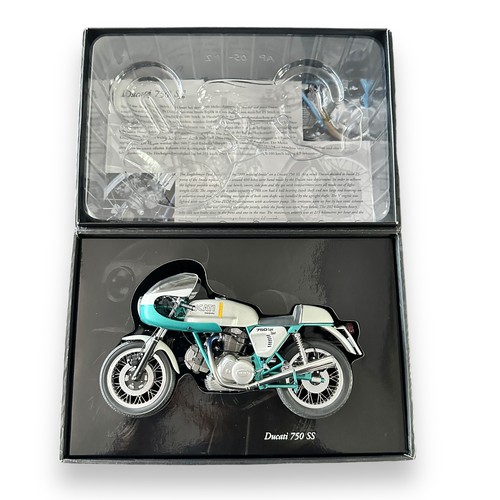 294 - Minichamps 1/12th scale 1977 Ducati 750 SS Silver/Blue (Classic Bike series No. 75), generally excel... 