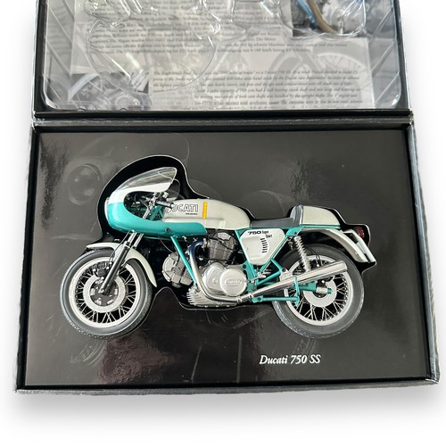 294 - Minichamps 1/12th scale 1977 Ducati 750 SS Silver/Blue (Classic Bike series No. 75), generally excel... 