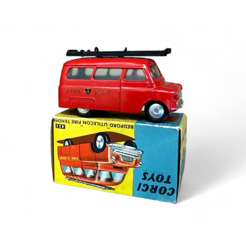 174 - Corgi No. 423 Bedford Utilecon Fire Tender, generally excellent in good plus box (pencil markings 20... 