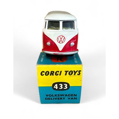 178 - Corgi No. 433 Volkswagen Delivery Van two-tone white and red with lemon interior, generally excellen... 