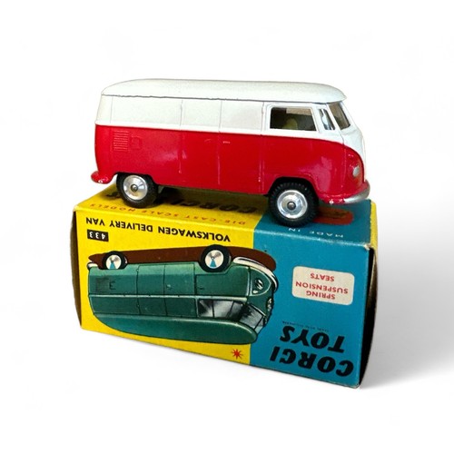 178 - Corgi No. 433 Volkswagen Delivery Van two-tone white and red with lemon interior, generally excellen... 