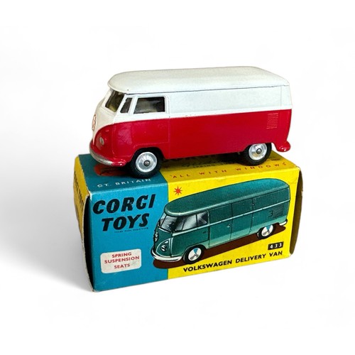 178 - Corgi No. 433 Volkswagen Delivery Van two-tone white and red with lemon interior, generally excellen... 