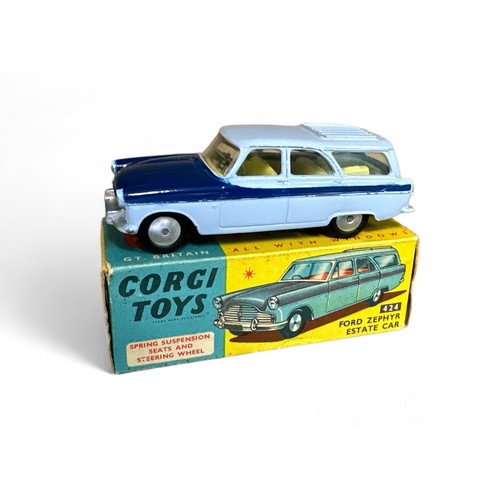 175 - Corgi Ford Zephyr Estate Car No. 424, two-tone light and dark blue, lemon interior and flat hubs, ge... 