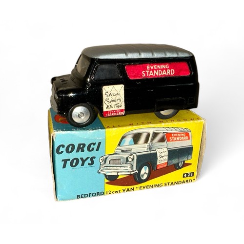 173 - Corgi No. 421 Bedford Evening Standard Delivery Van, black with silver roof, flat spun hubs, paper E... 