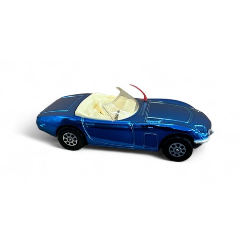 144 - Corgi Toyota 2000 GT No. 375, metallic blue, cream interior, red aerial and pepperpot-style Whizzwhe... 