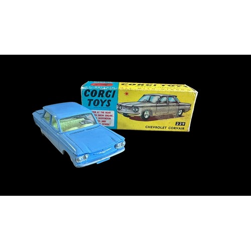 82 - Corgi Chevrolet Corvair No. 229, pale blue with lemon interior, generally excellent in good plus box... 