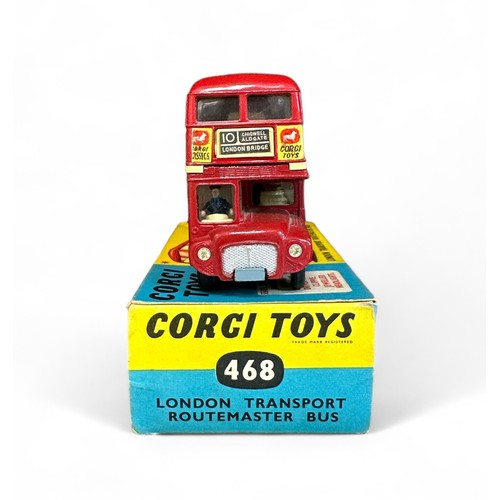 198 - Corgi No. 468 London Transport Routemaster Outspan, generally excellent in good plus blue and yellow... 