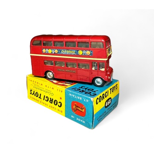 198 - Corgi No. 468 London Transport Routemaster Outspan, generally excellent in good plus blue and yellow... 