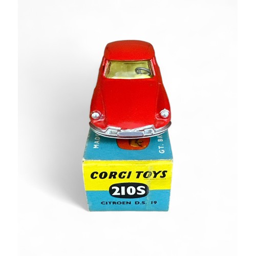 65 - Corgi Citroen DS19 No. 210S, red with lemon interior, flat spun hubs, generally excellent in good pl... 