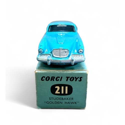 66 - Corgi Studebaker Golden Hawk No. 211, pale blue with gold rear wing flashes, flat spun hubs, general... 