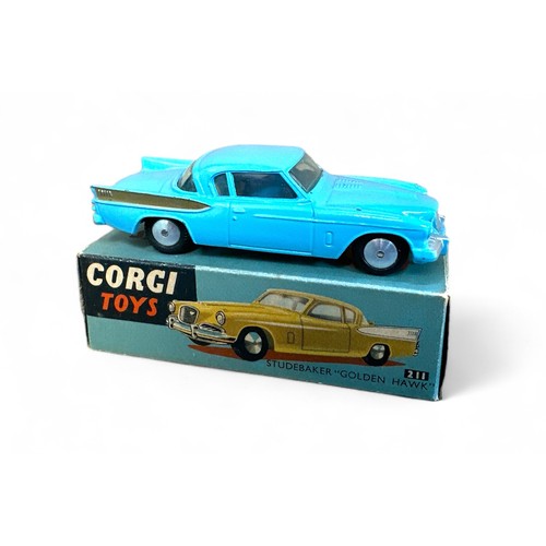 66 - Corgi Studebaker Golden Hawk No. 211, pale blue with gold rear wing flashes, flat spun hubs, general... 