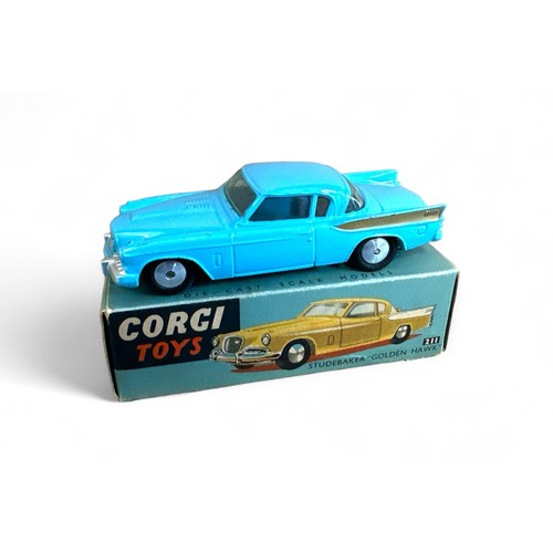 66 - Corgi Studebaker Golden Hawk No. 211, pale blue with gold rear wing flashes, flat spun hubs, general... 