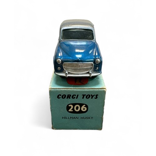 58 - Corgi Hillman Husky No. 206, two-tone metallic blue and silver, flat spun hubs, generally excellent ... 