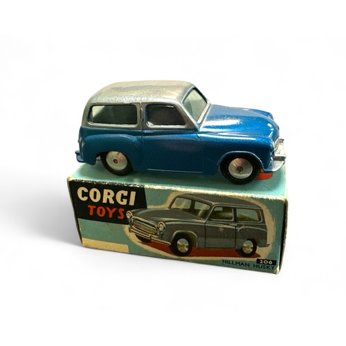 58 - Corgi Hillman Husky No. 206, two-tone metallic blue and silver, flat spun hubs, generally excellent ... 