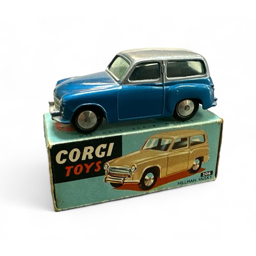 58 - Corgi Hillman Husky No. 206, two-tone metallic blue and silver, flat spun hubs, generally excellent ... 