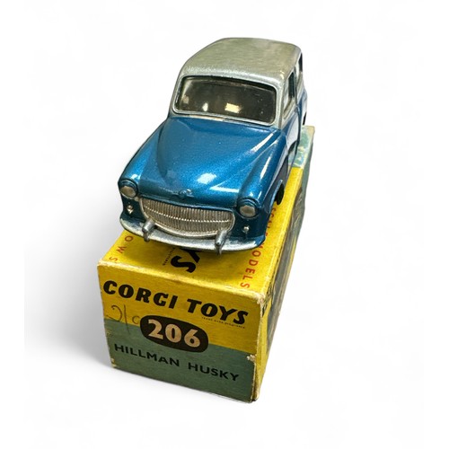 59 - Corgi Husky No. 206, two-tone metallic blue and silver, flat spun hubs, generally excellent in good ... 