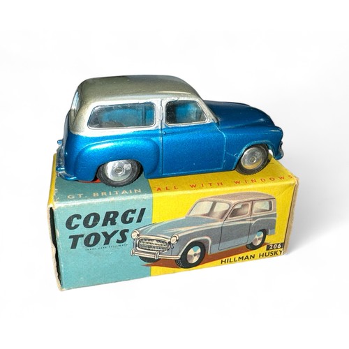 59 - Corgi Husky No. 206, two-tone metallic blue and silver, flat spun hubs, generally excellent in good ... 