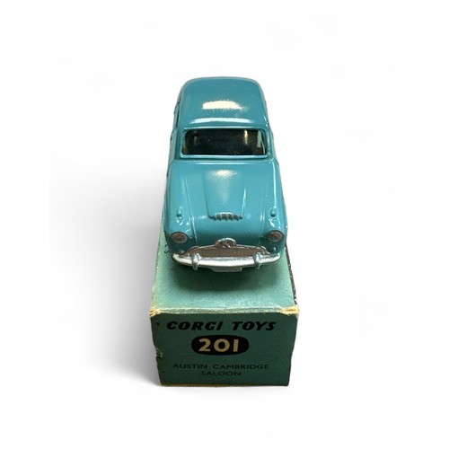 55 - Corgi Austin Cambridge No. 201, mid blue, flat spun hubs, generally excellent in good plus blue box.... 