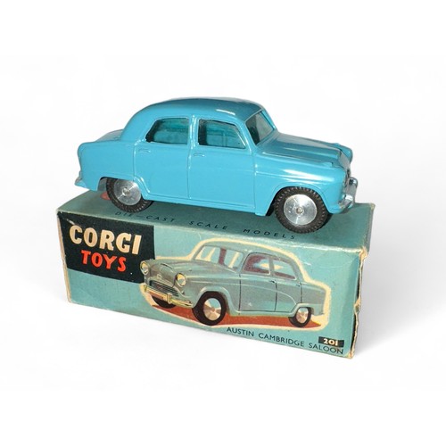 55 - Corgi Austin Cambridge No. 201, mid blue, flat spun hubs, generally excellent in good plus blue box.... 