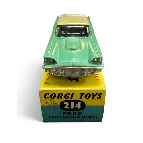 70 - Corgi Ford Thunderbird No. 214, mint green with cream roof, flat spun hubs, generally excellent in e... 