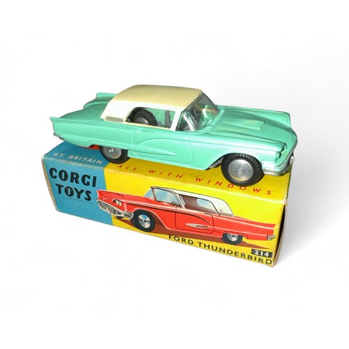 70 - Corgi Ford Thunderbird No. 214, mint green with cream roof, flat spun hubs, generally excellent in e... 