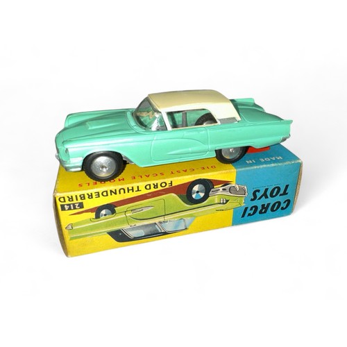 70 - Corgi Ford Thunderbird No. 214, mint green with cream roof, flat spun hubs, generally excellent in e... 