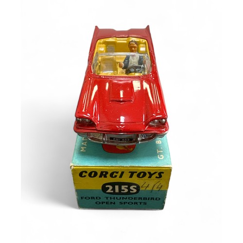 71 - Corgi Ford Thunderbird Convertible No. 215S, red with orange-yellow interior, spun hubs, excellent t... 