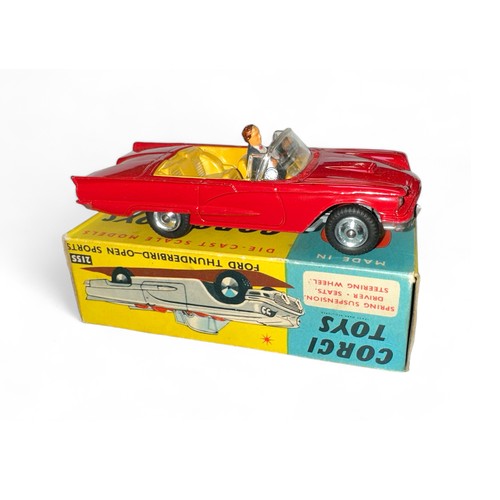 71 - Corgi Ford Thunderbird Convertible No. 215S, red with orange-yellow interior, spun hubs, excellent t... 