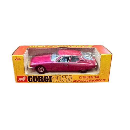 116 - Corgi Citroen SM No. 284, cerise with pale blue interior, cast-style Whizzwheel hubs, generally exce... 