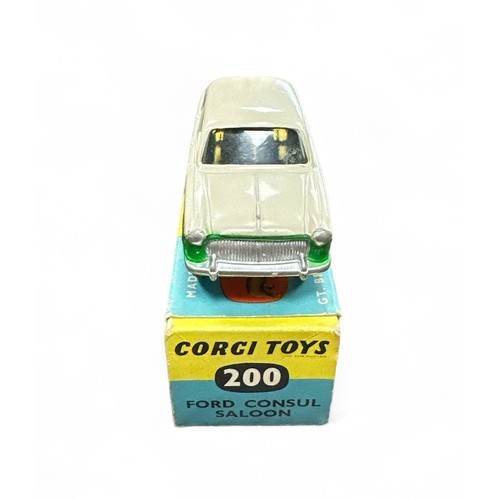 54 - Corgi Ford Consul two-tone pale grey and green No. 200, generally good plus in good plus yellow and ... 