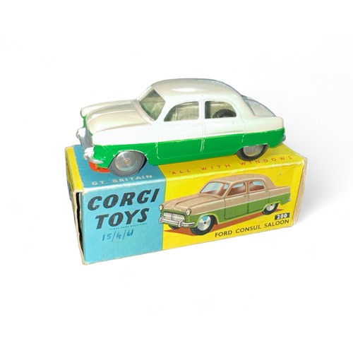 54 - Corgi Ford Consul two-tone pale grey and green No. 200, generally good plus in good plus yellow and ... 