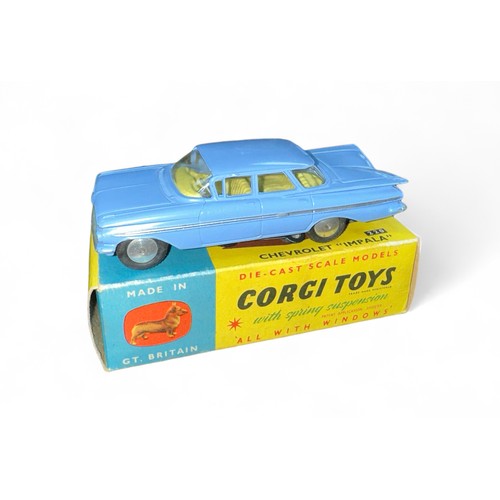 76 - Corgi No. 220 Chevrolet Impala powder blue, generally excellent in good plus box, wit lemon interior... 