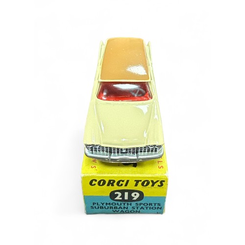 75 - Corgi No. 219 Plymouth Sports Suburban Station Wagon, generally excellent in good plus box (pencil m... 