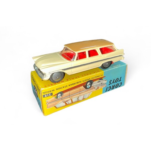 75 - Corgi No. 219 Plymouth Sports Suburban Station Wagon, generally excellent in good plus box (pencil m... 