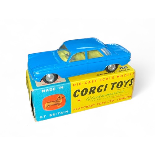 81 - Corgi Chevrolet Corvair No. 229, generally excellent in excellent box, mid blue, lemon interior and ... 