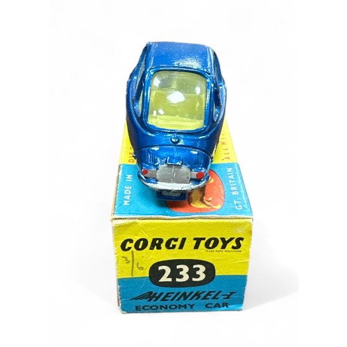 88 - Corgi Heinkel Economy car No. 233, excellent to good plus (small chip to roof) in good plus box, met... 