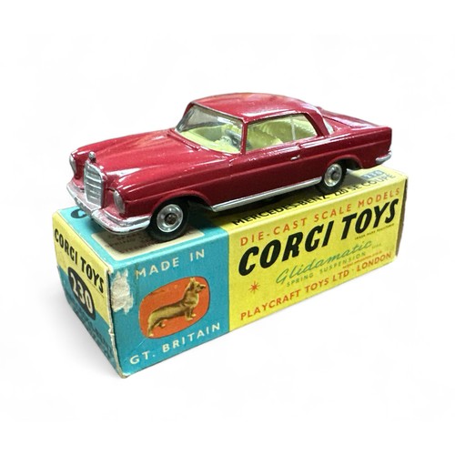 84 - Corgi Mercedes-Benz 220SE Coupe No. 230, generally excellent in good plus box, maroon with lemon int... 