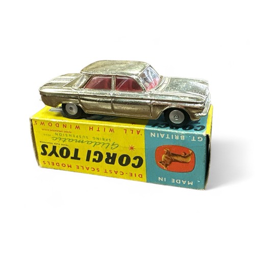 83 - Corgi Chevrolet Corvair No. 229, gold plated finish, red interior and flat hubs, generally excellent... 