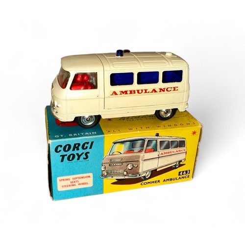 195 - Corgi Commer Ambulance No. 463, generally excellent in  good plus blue and yellow plain box (pencil ... 