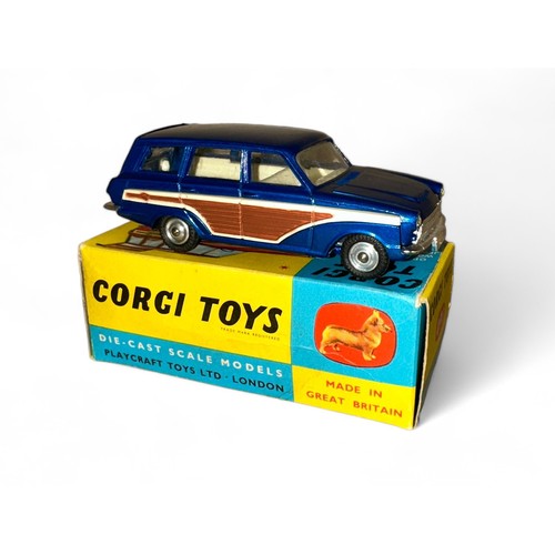 206 - Corgi Ford Consul Cortina No. 491, metallic blue with plastic wood side panels, excellent in good pl... 