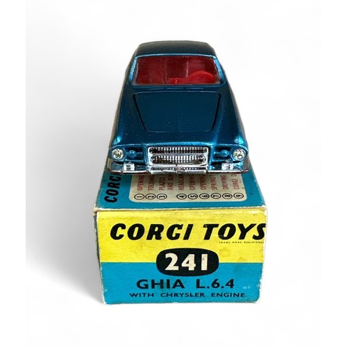 96 - Corgi Ghia L64 No. 241, metallic blue, red interior and spun hubs, generally excellent in excellent ... 