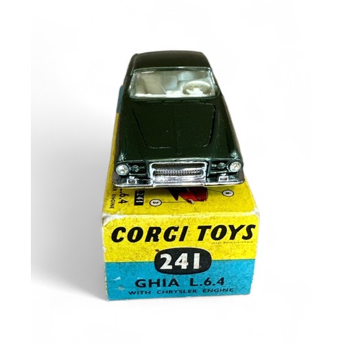 97 - Corgi Ghia L64 No. 241, metallic olive, cream interior, spun hubs and folded leaflet, generally exce... 