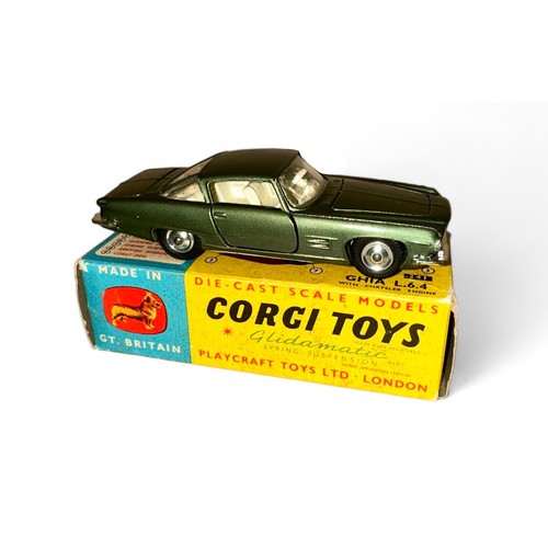 97 - Corgi Ghia L64 No. 241, metallic olive, cream interior, spun hubs and folded leaflet, generally exce... 