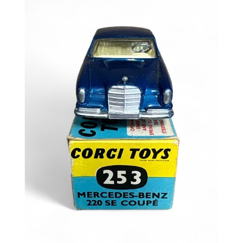 103 - Corgi Mercedes-Benz 220 SE Coupe No. 253, metallic blue, cream interior, luggage (2) and spare wheel... 