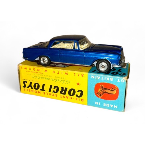 103 - Corgi Mercedes-Benz 220 SE Coupe No. 253, metallic blue, cream interior, luggage (2) and spare wheel... 