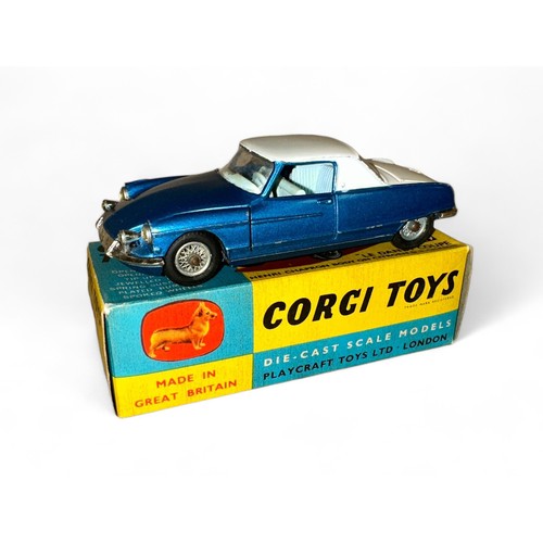 104 - Corgi Citroen Le Dandy No. 259, metallic blue with white roof and boot lid, pale blue interior and w... 