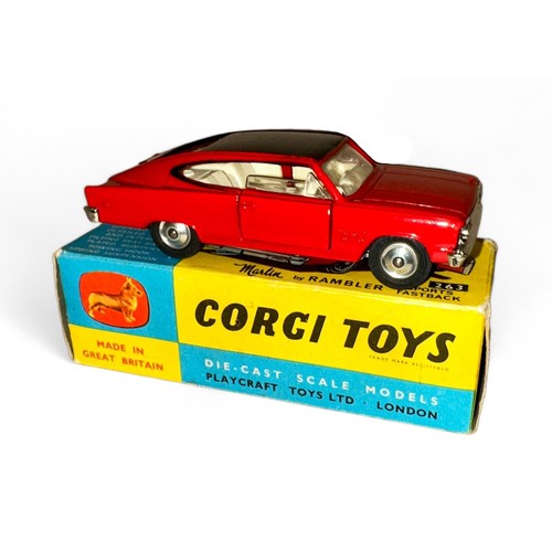 107 - Corgi Marlin by Rambler No. 263, two-tone red and black, cream interior, spun hubs and tow bar, gene... 