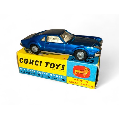 108 - Corgi Oldsmobile Toronado No. 264, metallic blue, cream interior and cast hubs, generally excellent ... 