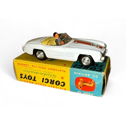 120 - Corgi No. 303S Mercedes-Benz 300SL open roadster, white with bonnet stripe and race#3 decal (small c... 