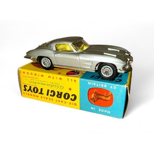 123 - Corgi No. 310 Chevrolet Corvette Stingray, metallic silver (metallic gold baseplate), lemon interior... 